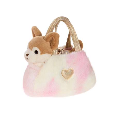 Peluche - peluche girly bag fashionista – chien chihuahua marron et beige avec sac et détails or – 18 cm Beige 1 - vertbaudet enfant 