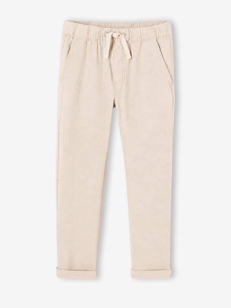 Pantalon garçon coton/lin léger beige chiné+bleu nuit+noisette+vert sauge 6 - vertbaudet enfant 