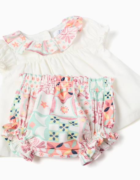 Blouse en coton + bloomer avec motif mosaïque Blanc 4 - vertbaudet enfant 