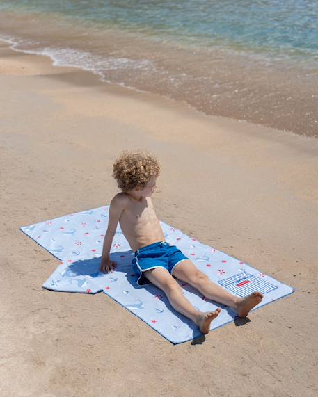 Serviette plage enfant  avec capuche microfibre Bleu+Rose 4 - vertbaudet enfant 