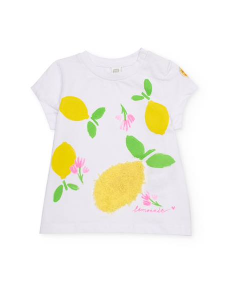 T-shirt fille en maille avec citron texturé Blanc 1 - vertbaudet enfant 