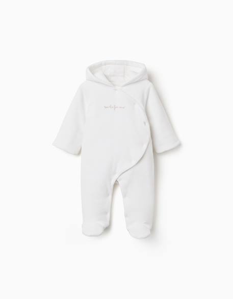Combipilote en velours rembourré avec capuche et broderie Blanc 1 - vertbaudet enfant 