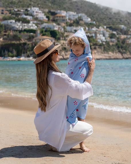 Serviette plage enfant  avec capuche microfibre Bleu+Rose 2 - vertbaudet enfant 
