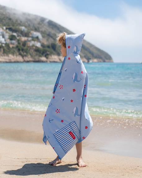 Serviette plage enfant  avec capuche microfibre Bleu+Rose 6 - vertbaudet enfant 
