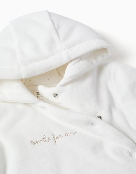 Combipilote en velours rembourré avec capuche et broderie Blanc 3 - vertbaudet enfant 