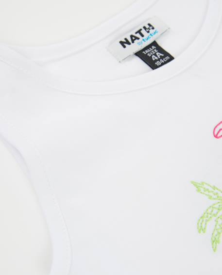 T-shirt fille en maille avec broderie de palmiers Blanc 3 - vertbaudet enfant 