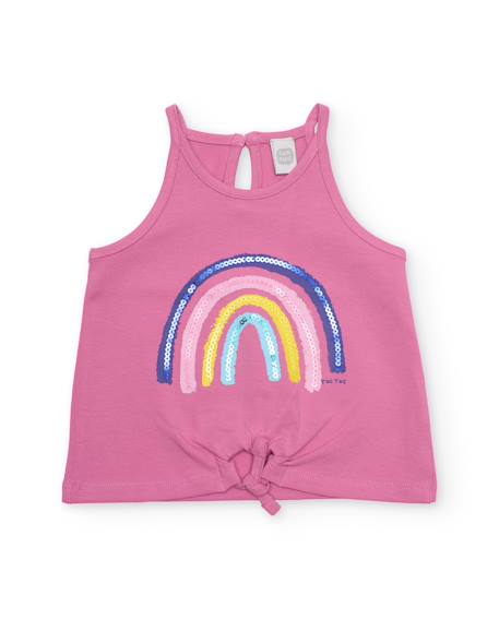 T-shirt pour fille en maille avec arc-en-ciel à sequins Rose 1 - vertbaudet enfant 