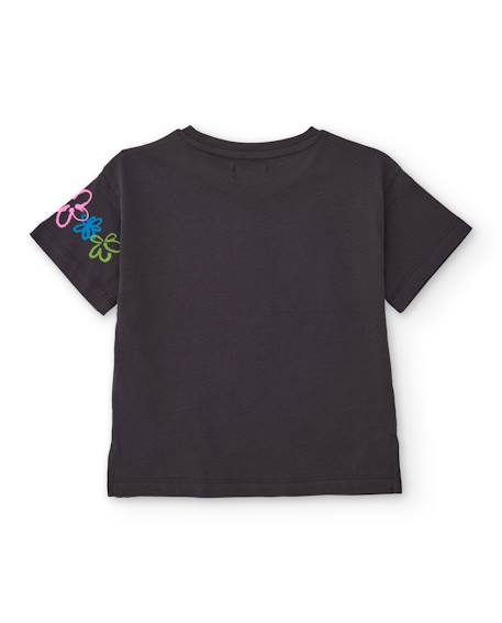 T-shirt fille en maille avec imprimé floral Gris 2 - vertbaudet enfant 