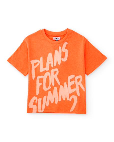 T-shirt garçon en maille avec grand imprimé sur le devant Orange 1 - vertbaudet enfant 