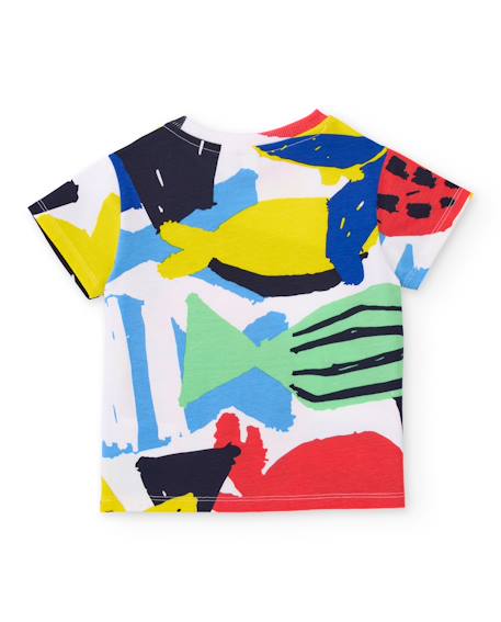 T-shirt garçon en maille avec imprimé abstrait Blanc 2 - vertbaudet enfant 