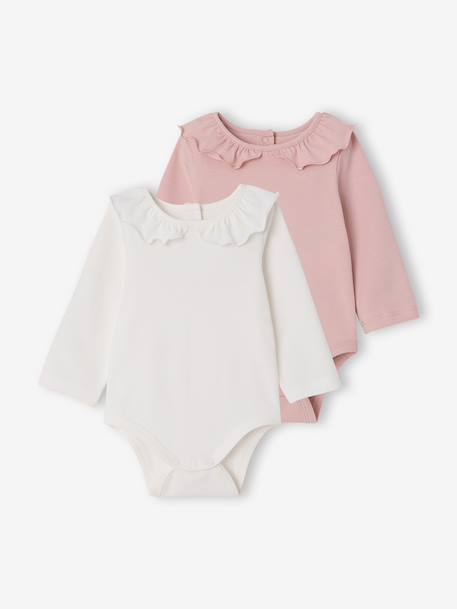Lot de 2 bodies naissance manches longues à col rose pâle 1 - vertbaudet enfant 