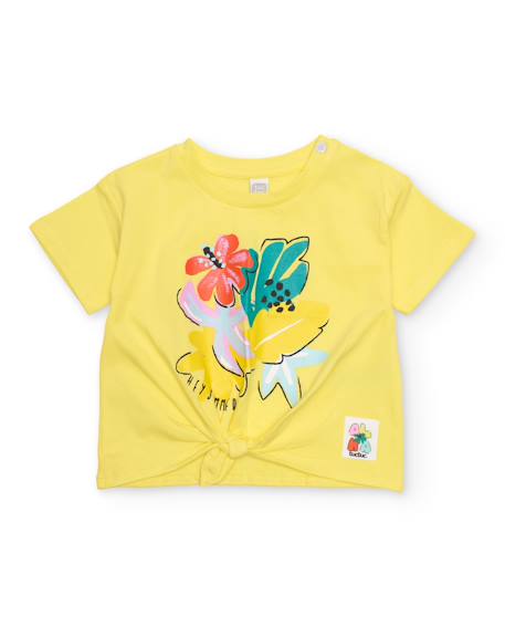 T-shirt fille en maille avec nœud décoratif Jaune 1 - vertbaudet enfant 