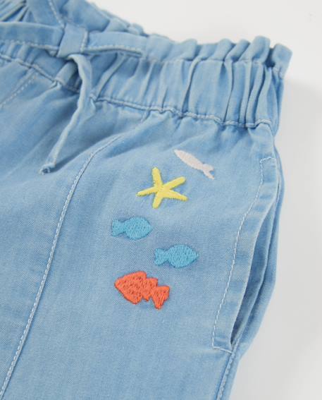 Pantalon pour fille en tissu en denim clair Bleu 3 - vertbaudet enfant 