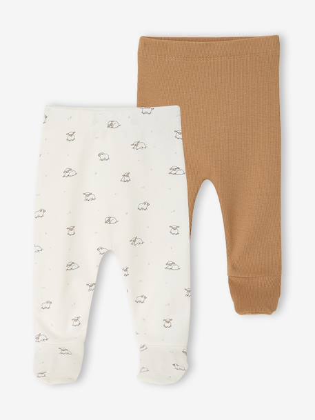 Lot de 2 pantalons naissance à pieds cappuccino 1 - vertbaudet enfant 