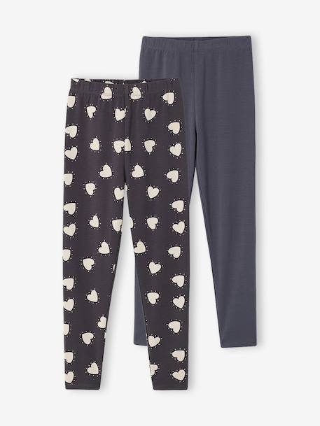 Lot de 2 leggings fille Basics bois de rose+gris foncé+kaki+marron imprimé+vert sauge 6 - vertbaudet enfant 