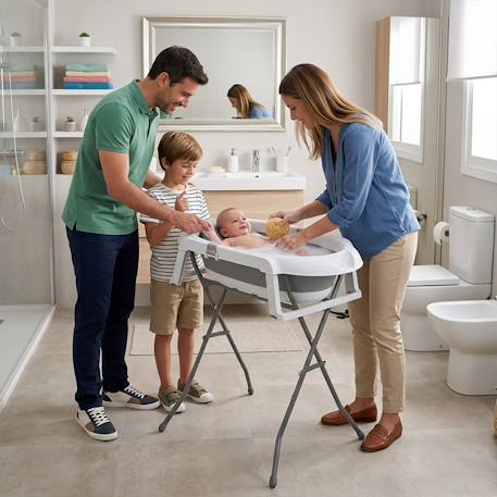 Baignoire pliante sur pieds avec réducteur Luigi Blanc et gris 2 - vertbaudet enfant 