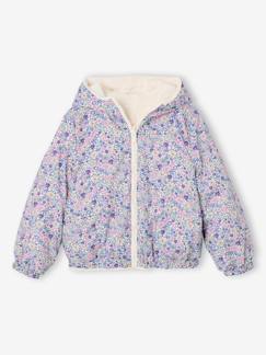 -Coupe-vent fille à capuche réversible léopard/sherpa