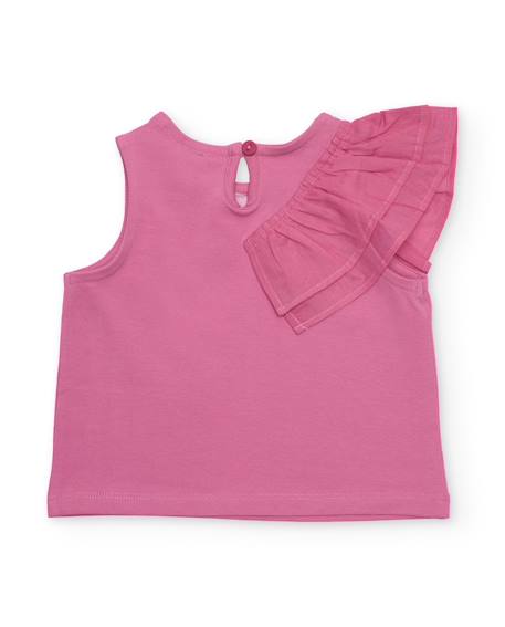T-shirt pour fille en maille avec volant sur le côté Rose 2 - vertbaudet enfant 
