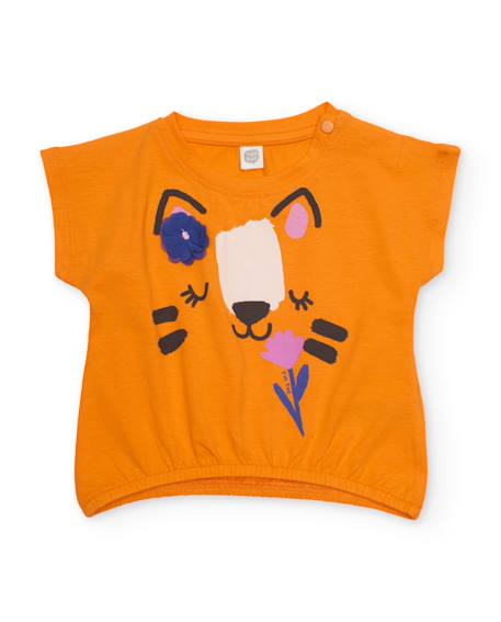 T-shirt pour fille en maille avec bas élastiqué Orange 1 - vertbaudet enfant 
