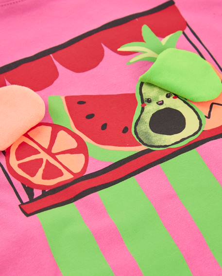 T-shirt fille en maille avec fruits en relief Rose 4 - vertbaudet enfant 