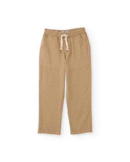 Pantalon garçon en tissu tissé avec taille élastique Marron 1 - vertbaudet enfant 