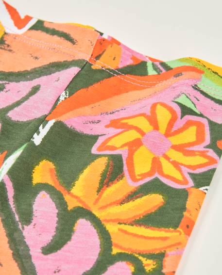 Legging fille en maille avec imprimé floral grand format Orange 3 - vertbaudet enfant 