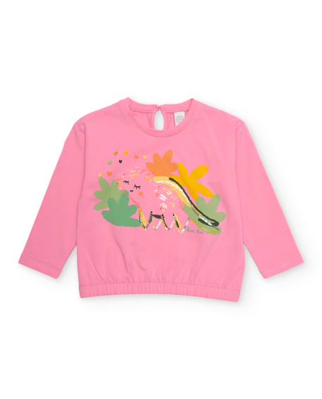 T-shirt fille en maille avec détails à sequins Rose 1 - vertbaudet enfant 