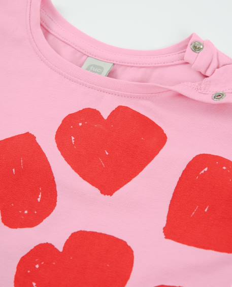 T-shirt fille en maille avec imprimé cœurs Rose 3 - vertbaudet enfant 