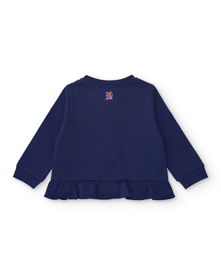 Sweat-shirt fille en maille avec volant au bas Bleu 2 - vertbaudet enfant 
