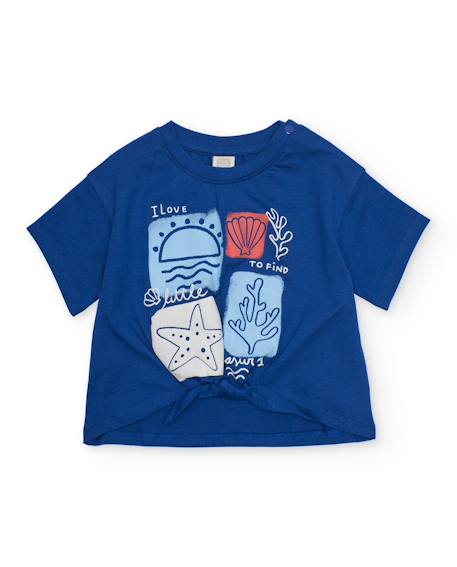 T-shirt pour fille en maille avec nœud décoratif au bas Bleu 1 - vertbaudet enfant 