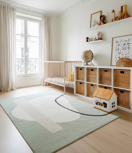 Tapis géométrique doux et confortable bilbao Beige sable+Vert naturel 8 - vertbaudet enfant 
