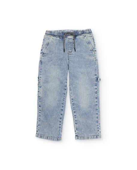 Pantalon garçon en toile et denim Bleu 1 - vertbaudet enfant 