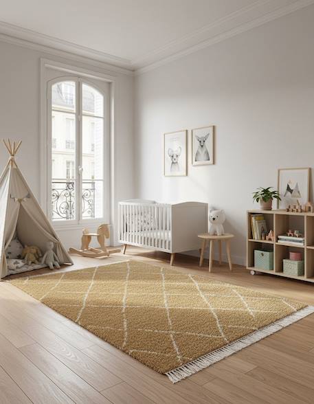 Tapis épais à franges doux et raffiné tigris Jaune naturel 2 - vertbaudet enfant 