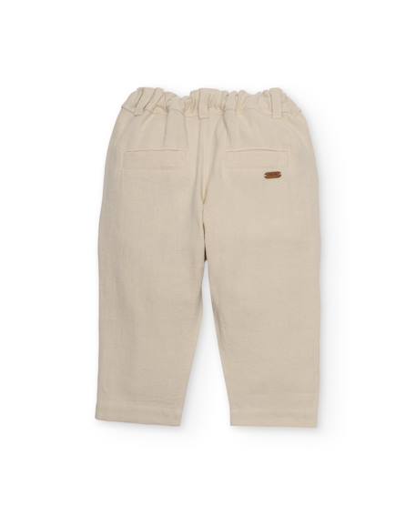 Pantalon garçon en tissu uni avec taille élastique Beige 2 - vertbaudet enfant 