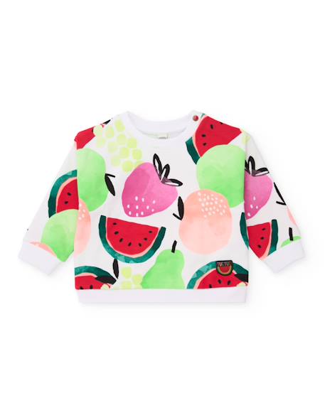 Sweat-shirt fille en maille avec imprimé de fruits Blanc 1 - vertbaudet enfant 
