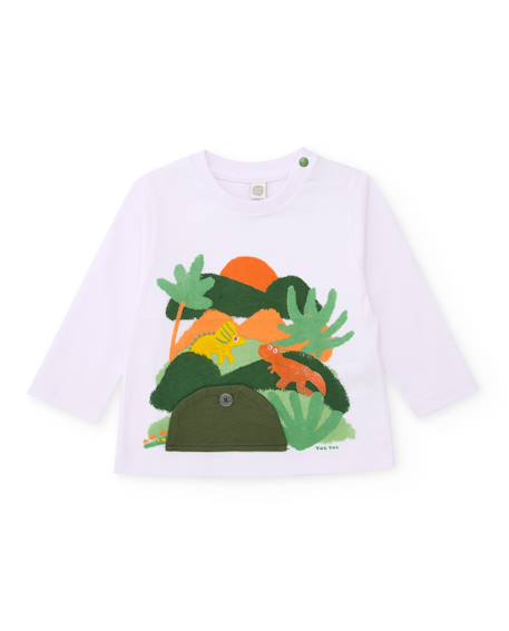 T-shirt garçon en maille avec application avec bouton Blanc 1 - vertbaudet enfant 