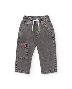 -Pantalon garçon en denim effet délavé
