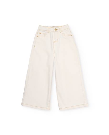Pantalon fille en tissu tissé à jambe large Blanc 1 - vertbaudet enfant 