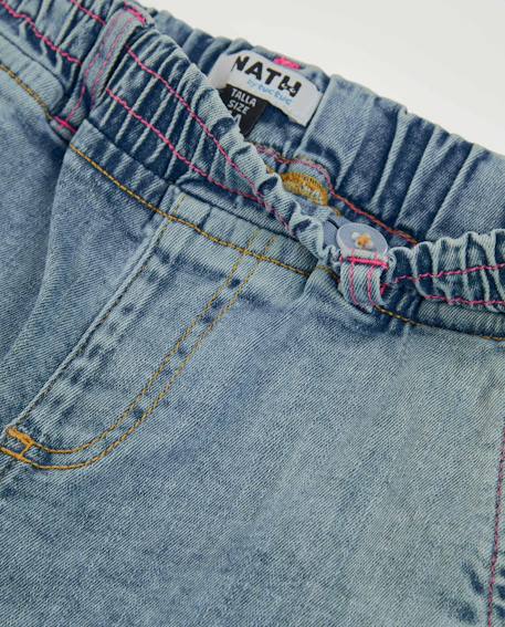 Pantalon fille en toile et denim, design cargo Bleu 3 - vertbaudet enfant 