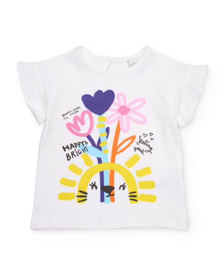 T-shirt pour fille en maille avec volants aux manches Blanc 1 - vertbaudet enfant 