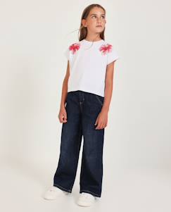 -Pantalon fille uni en tissu denim