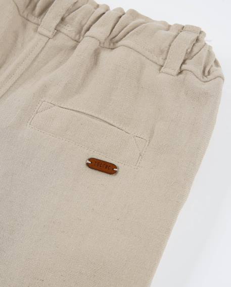 Pantalon garçon en tissu uni avec taille élastique Beige 4 - vertbaudet enfant 