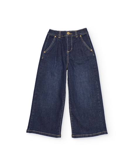 Pantalon fille uni en tissu denim Bleu 2 - vertbaudet enfant 