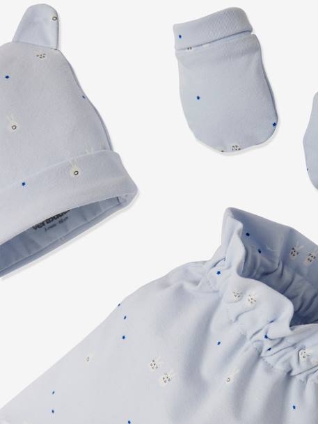 Kit bonnet + chaussons + gants et sac bébé bleu glacier imprimé+nude imprimé+rose foncé 2 - vertbaudet enfant 