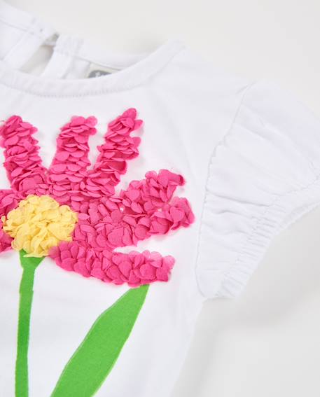 T-shirt fille en maille avec fleur en relief Blanc 3 - vertbaudet enfant 