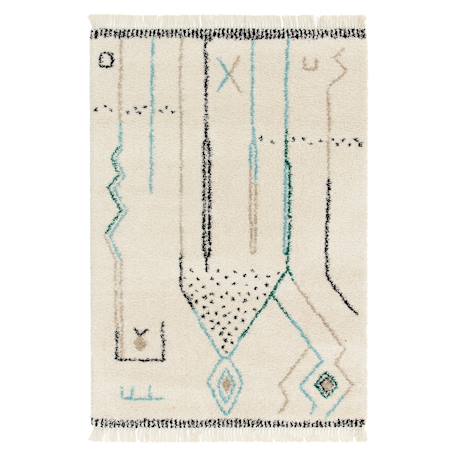 Tapis épais à franges style ethnique glyph Bleu naturel+Palette colorée 7 - vertbaudet enfant 