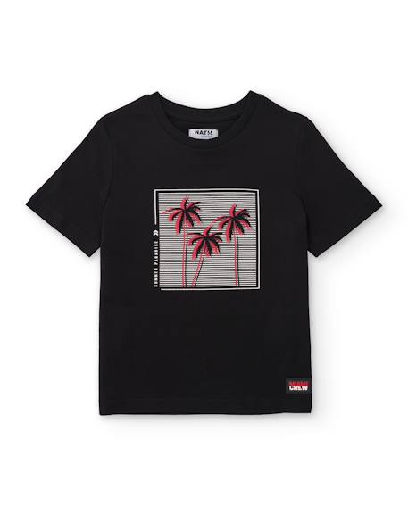 T-shirt garçon en maille avec imprimé graphique Noir 1 - vertbaudet enfant 