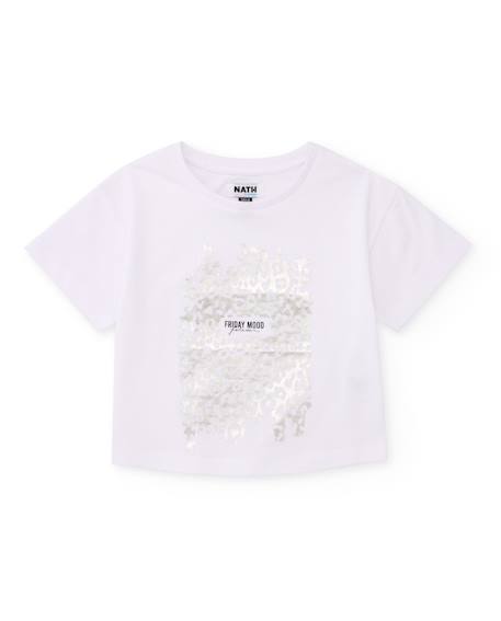 T-shirt fille en maille avec imprimé métallisé Blanc 1 - vertbaudet enfant 