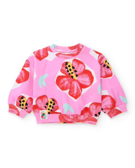 Sweat-shirt fille en maille avec imprimé floral Rose 1 - vertbaudet enfant 