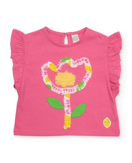T-shirt fille en maille avec fleur en relief Rose 1 - vertbaudet enfant 